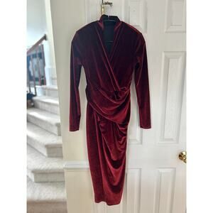 Rachel Rachel Roy Red Burgundy Crushed Velvet Draped Long Sleeve Sheath Dress